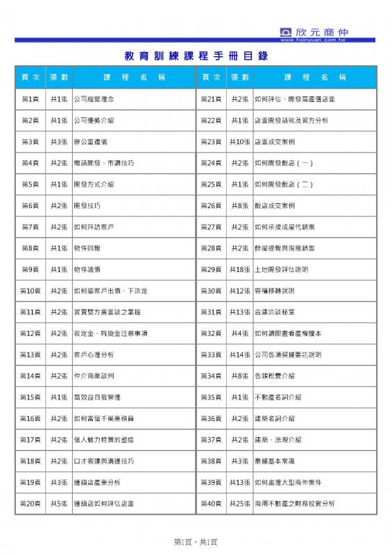 公司已編訂完成教育訓練課程手冊（共40堂）